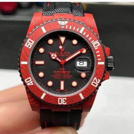 VS厂劳力士水鬼DIW定制款红魔黑色表盘红色碳纤维表壳3135机芯自动机械40mm男士手表