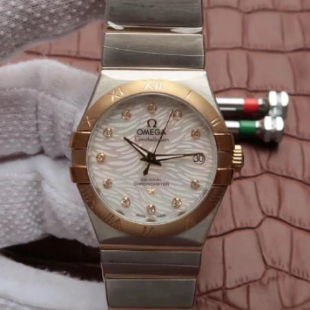 欧米茄星座系列玫瑰金镶钻搭载2892瑞士机芯35MM男士腕表