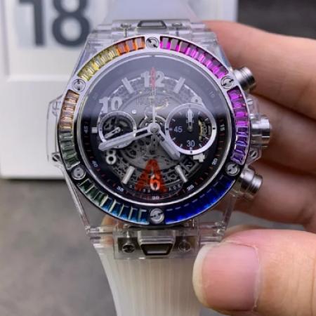 HB厂宇舶表BIG BANG系列计时透明蓝宝石水晶45MM男士腕表